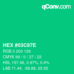 Code couleur: HEX #03C87E | qconv.com