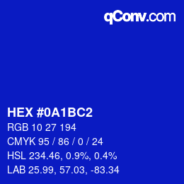 Farbcode: HEX #0A1BC2 | qconv.com