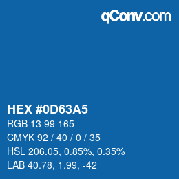 Farbcode: HEX #0D63A5 | qconv.com