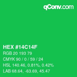 カラーコード: HEX #14C14F | qconv.com