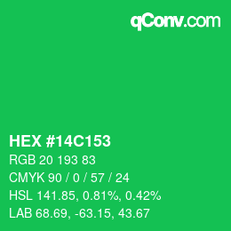 カラーコード: HEX #14C153 | qconv.com