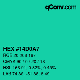 Color code: HEX #14D0A7 | qconv.com