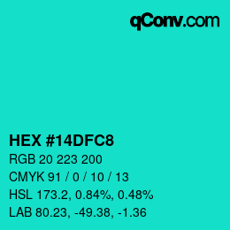 Código de color: HEX #14DFC8 | qconv.com