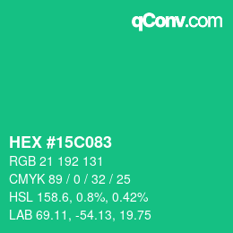 Farbcode: HEX #15C083 | qconv.com