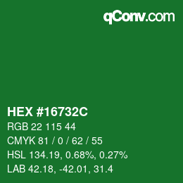 Farbcode: HEX #16732C | qconv.com