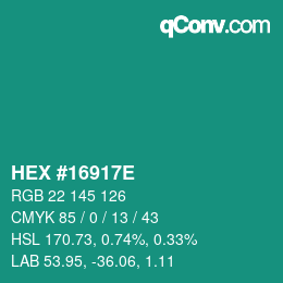 Code couleur: HEX #16917E | qconv.com