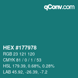 カラーコード: HEX #177978 | qconv.com