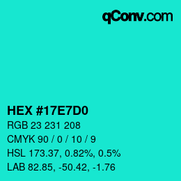 Color code: HEX #17E7D0 | qconv.com