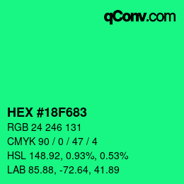 Farbcode: HEX #18F683 | qconv.com