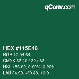 Color code: HEX #115E40 | qconv.com