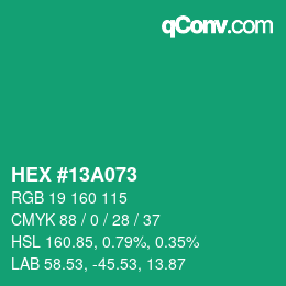 カラーコード: HEX #13A073 | qconv.com