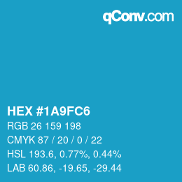 Farbcode: HEX #1A9FC6 | qconv.com