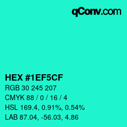 Color code: HEX #1EF5CF | qconv.com