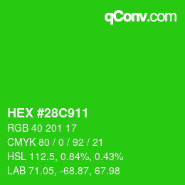 カラーコード: HEX #28C911 | qconv.com