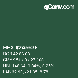 カラーコード: HEX #2A563F | qconv.com