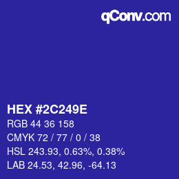 Farbcode: HEX #2C249E | qconv.com