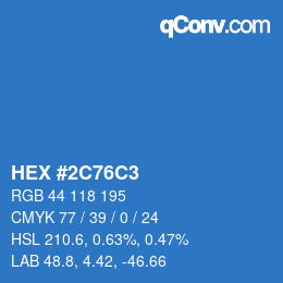 Farbcode: HEX #2C76C3 | qconv.com