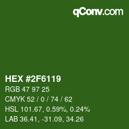 Farbcode: HEX #2F6119 | qconv.com