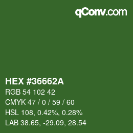 カラーコード: HEX #36662A | qconv.com