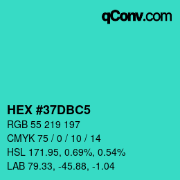 Code couleur: HEX #37DBC5 | qconv.com