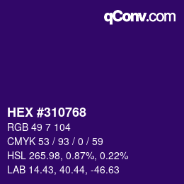 Farbcode: HEX #310768 | qconv.com