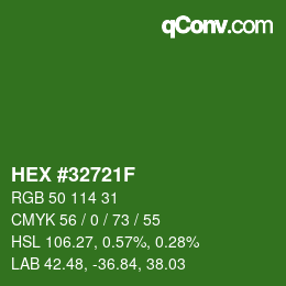 Code couleur: HEX #32721F | qconv.com