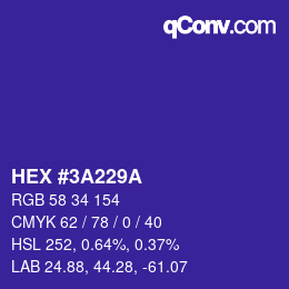 カラーコード: HEX #3A229A | qconv.com