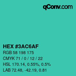 Código de color: HEX #3AC6AF | qconv.com