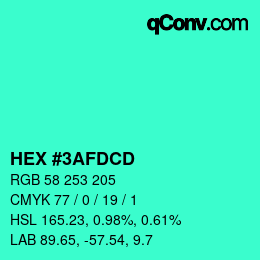 カラーコード: HEX #3AFDCD | qconv.com