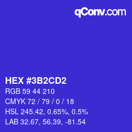 Code couleur: HEX #3B2CD2 | qconv.com