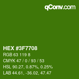 カラーコード: HEX #3F7708 | qconv.com