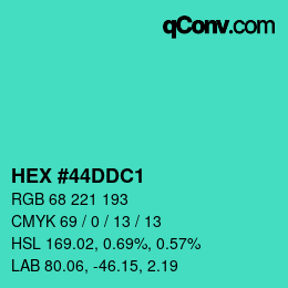 Código de color: HEX #44DDC1 | qconv.com