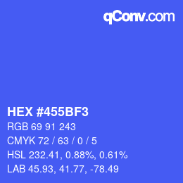 Code couleur: HEX #455BF3 | qconv.com