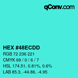 Color code: HEX #48ECDD | qconv.com