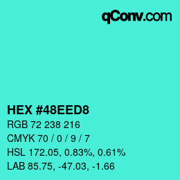 Código de color: HEX #48EED8 | qconv.com