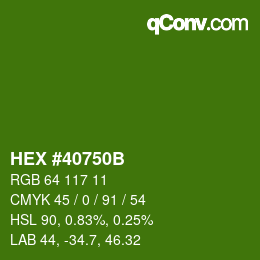 Code couleur: HEX #40750B | qconv.com