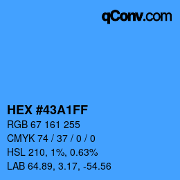 Farbcode: HEX #43A1FF | qconv.com