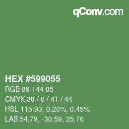 Code couleur: HEX #599055 | qconv.com