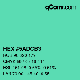 Code couleur: HEX #5ADCB3 | qconv.com