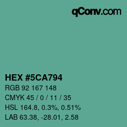 カラーコード: HEX #5CA794 | qconv.com