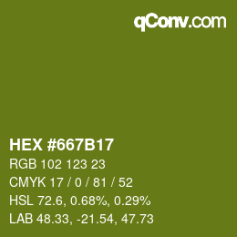 カラーコード: HEX #667B17 | qconv.com