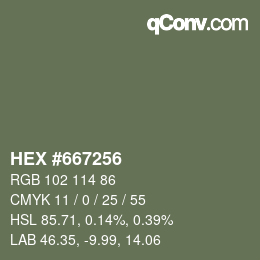 Code couleur: HEX #667256 | qconv.com