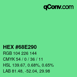 Code couleur: HEX #68E290 | qconv.com