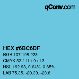 Code couleur: HEX #6BC6DF | qconv.com