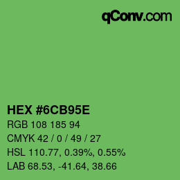 Code couleur: HEX #6CB95E | qconv.com