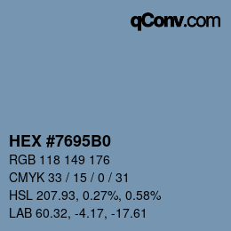 Code couleur: HEX #7695B0 | qconv.com