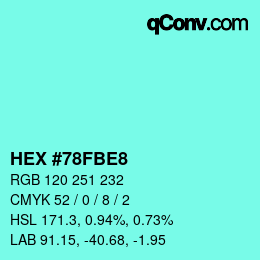 Código de color: HEX #78FBE8 | qconv.com