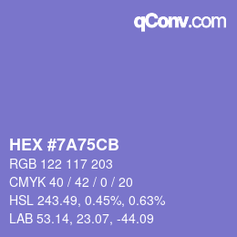 Farbcode: HEX #7A75CB | qconv.com