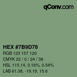 Farbcode: HEX #7B9D78 | qconv.com