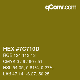 Code couleur: HEX #7C710D | qconv.com